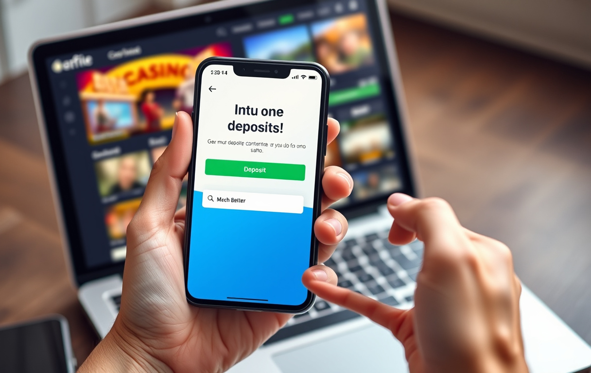 Person som bruker MuchBetter-appen for å sette inn penger på et nettcasino.