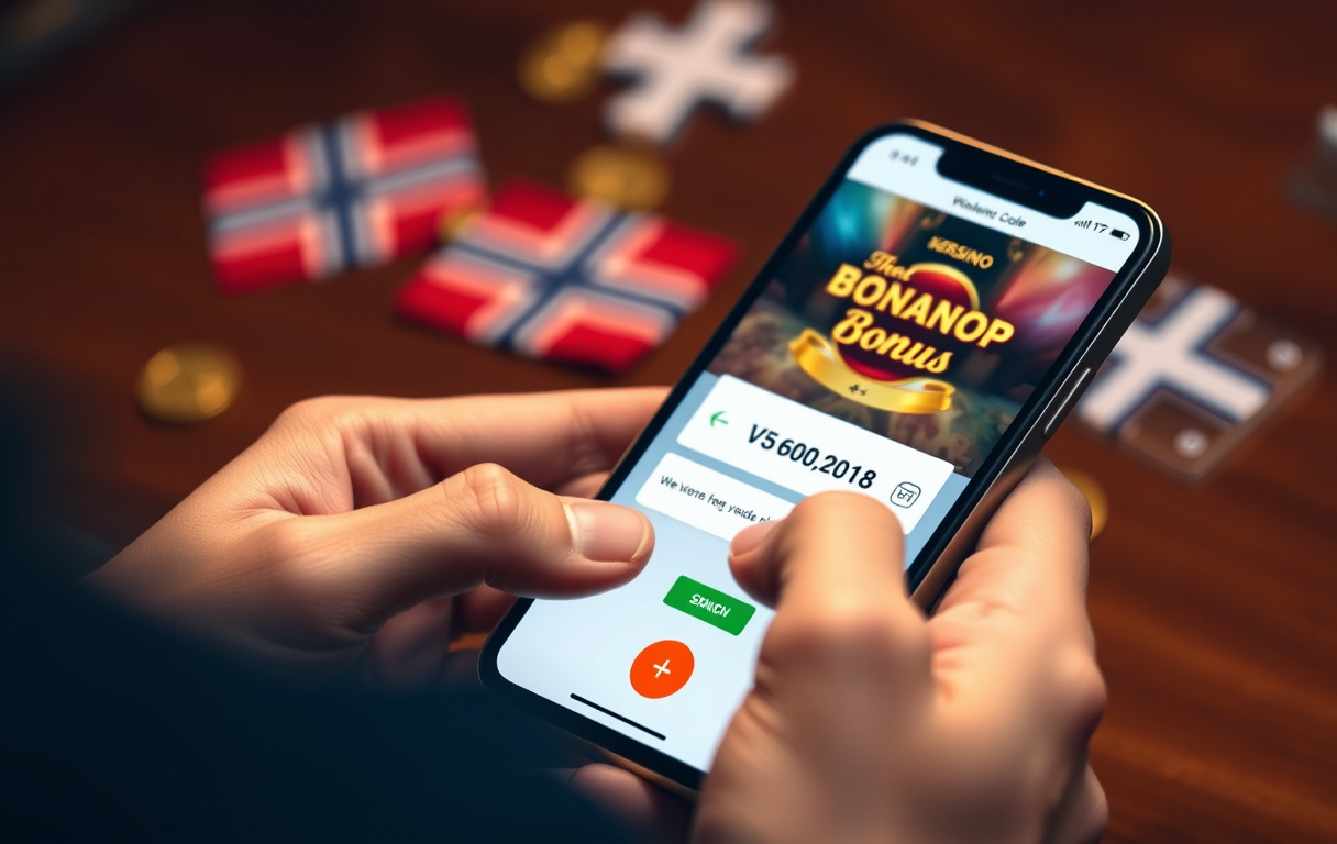 Person som skriver inn bonuskode på mobiltelefon.