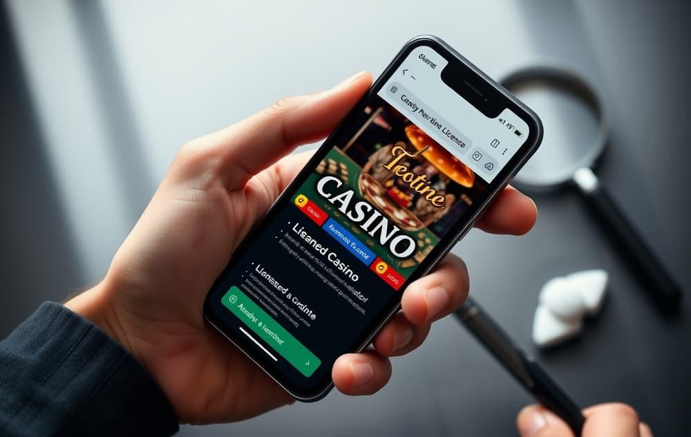 Noen som sjekker lisensinformasjon på en mobilskjerm