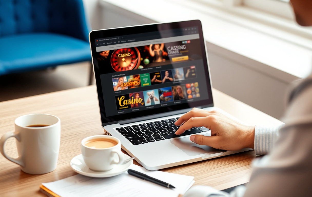 Person som sammenligner casinoer på laptop
