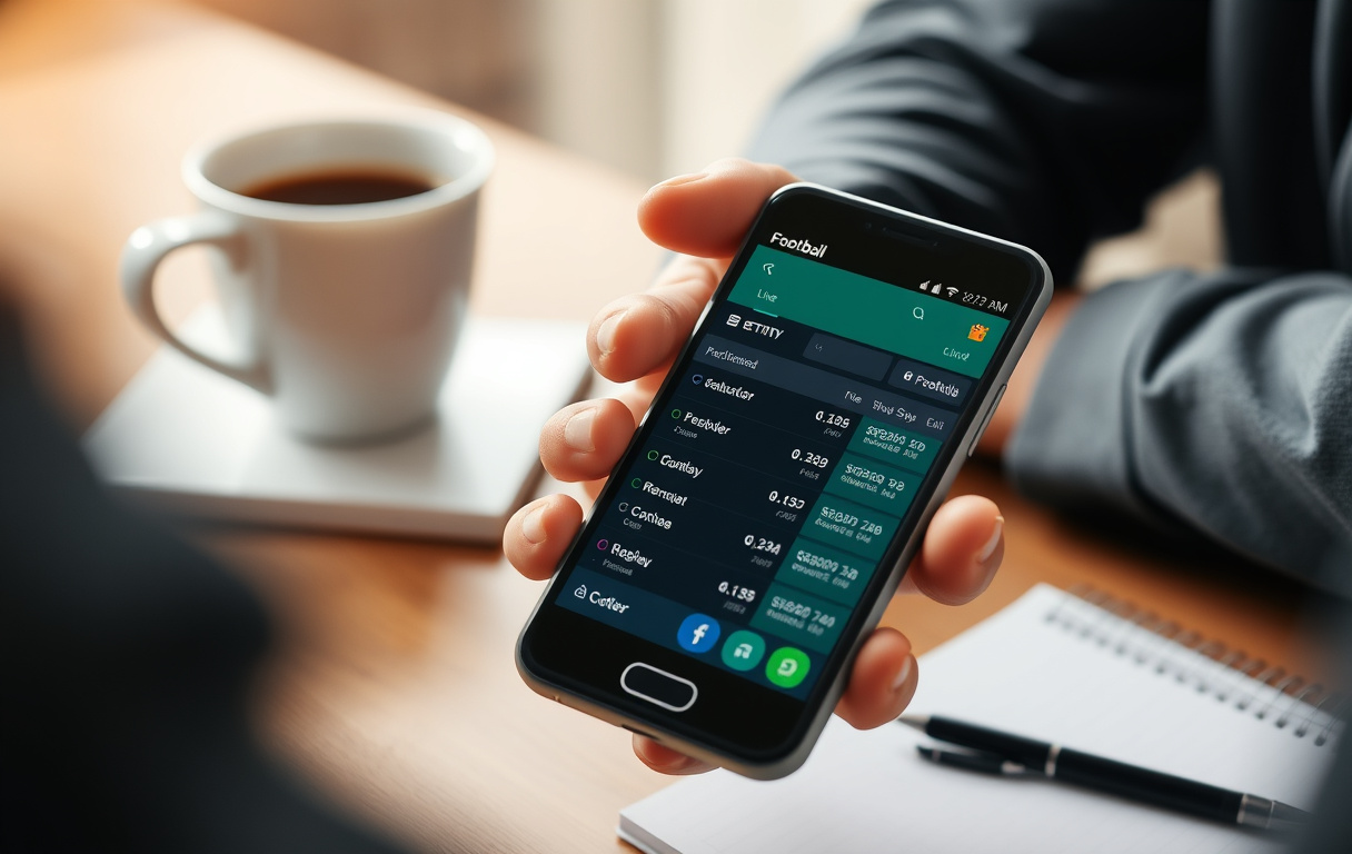 Skjermbilde av en live betting-app på en mobiltelefon med fotballodds.